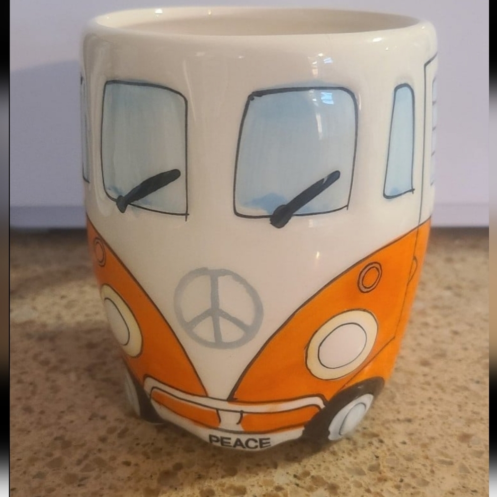 Puckator Campervan Hippie Ceramic Mug Beaker Coffee Cup Orange